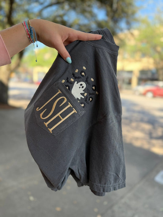 Leopard Ghost & Bats Monogram tee